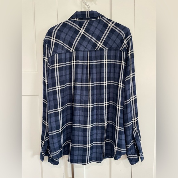 Rails Hunter Plaid Button Up Shirt Midnight White Navy Blue Silver Large - Picture 2 of 4